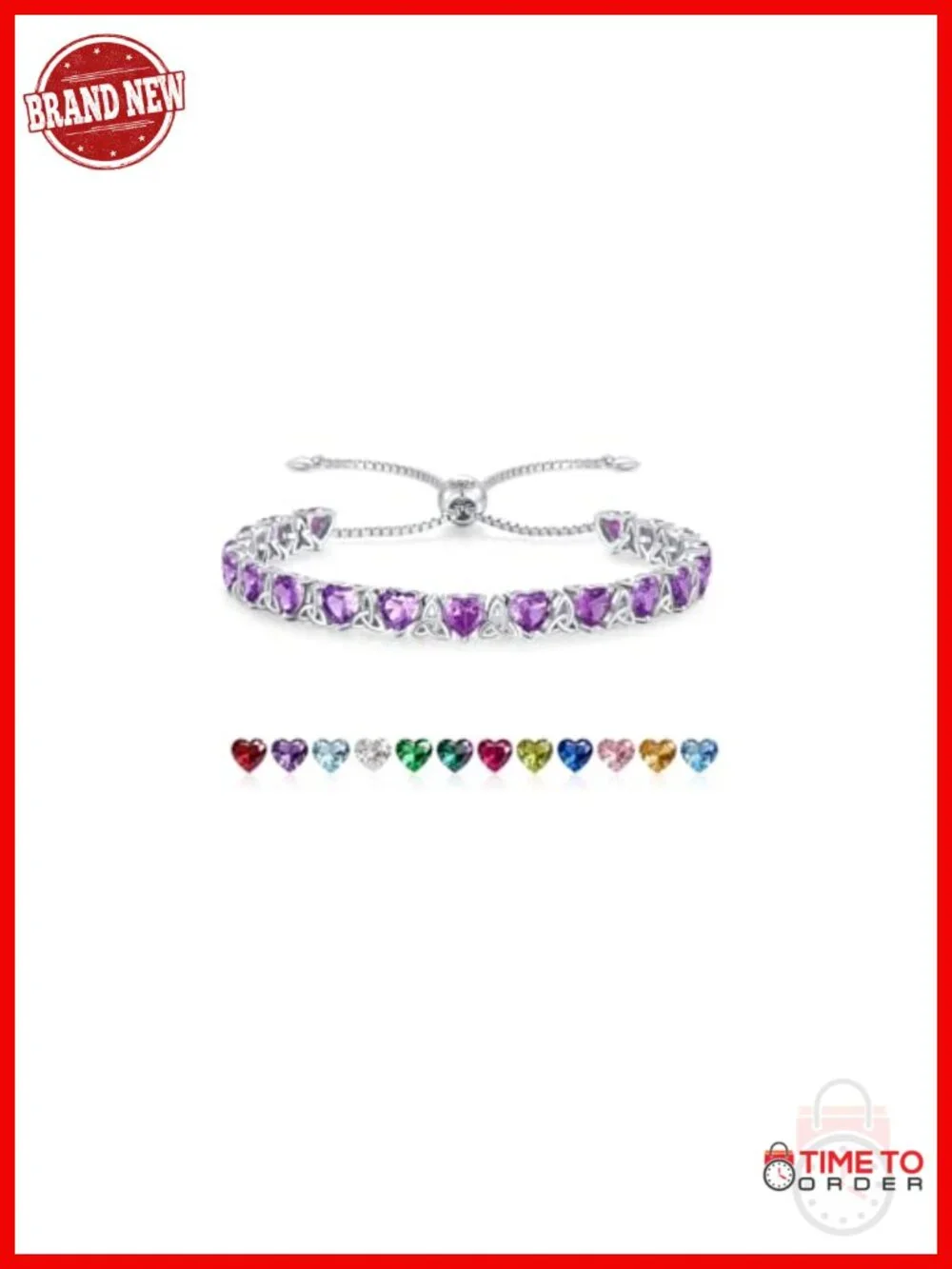 Heart Shaped Amethyst Tennis Bracelet 925 Sterling Silver Trinity Knot